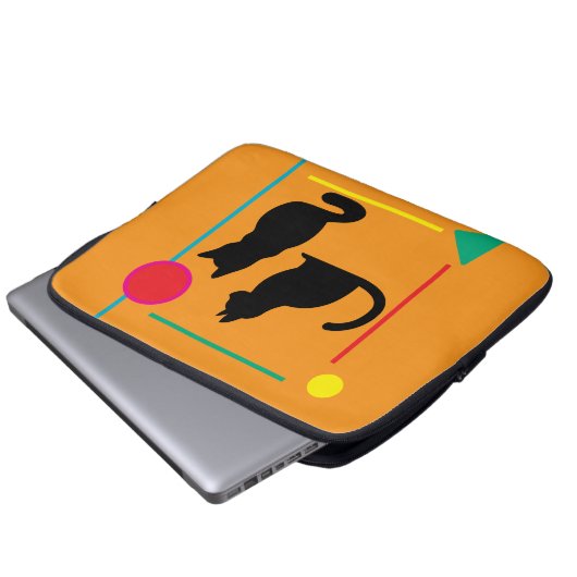 Black Cats & Geo Pattern Orange Electronics Bag Laptop Sleeve (Voorkant onderkant)