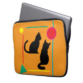 Black Cats & Geo Pattern Orange Electronics Bag Laptop Sleeve (Voorkant Links)