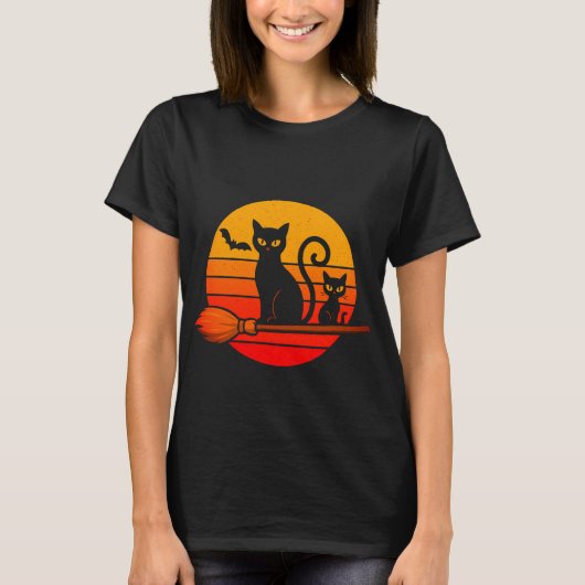 Black cats halloween retro t-shirt (Voorkant)