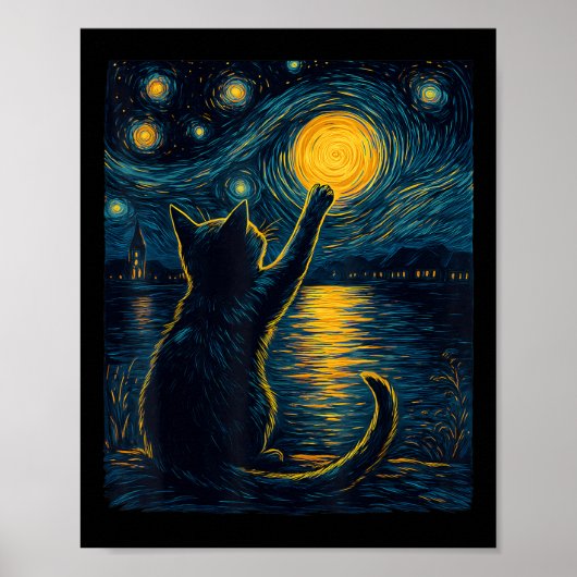 Black Cats Lover Starry Night Vincent Van Gogh  Poster (Voorkant)