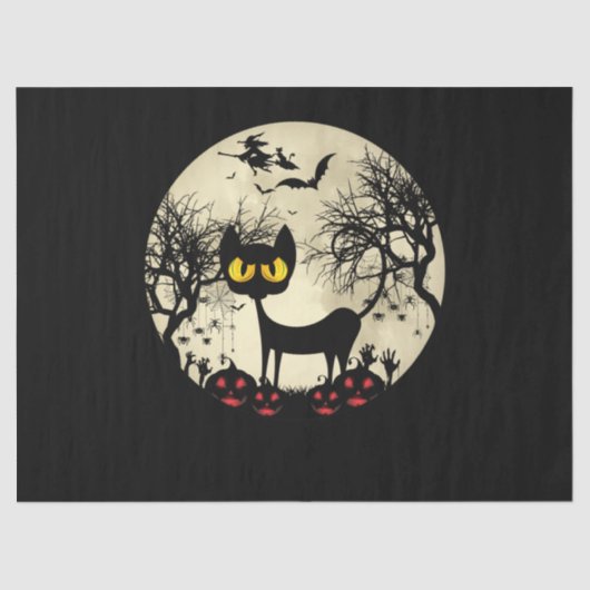 Black Cats Moon Pumpkin Funny Halloween Horror Tissuepapier (Voorkant)