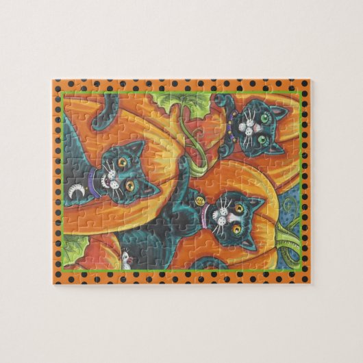 BLACK CATS, MOUSE, PUMPKIN PATCH HALLOWEEN PUZZLE (Horizontal)