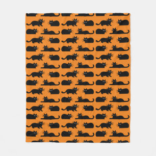 Black Cats Pattern Katten zwart en Sinaasappel Fleece Deken