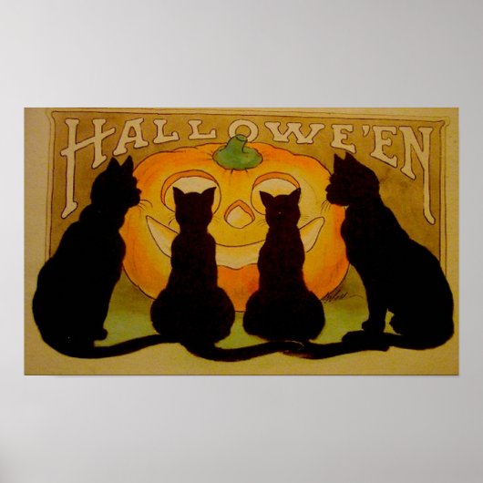 Black Cats Pumpkin Halloween Poster (Voorkant)