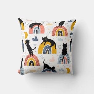 Black Cats Rainbows Fantasy Patroon Kussen