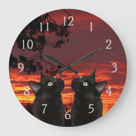 Black Cats Red Sunset Genummerde wandklok Grote Klok