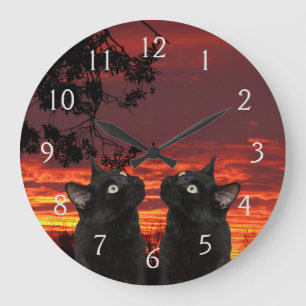 Black Cats Red Sunset Genummerde wandklok Grote Klok