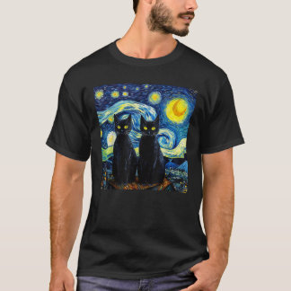 Black Cats Sterrennacht Vincent van Gogh T-shirt