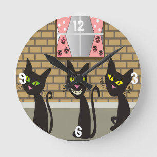 Black Cats Whimsical-klok Ronde Klok