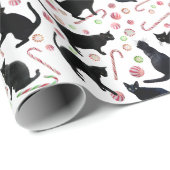 Black Cats with Peppermint Candy Wrapping Paper Cadeaupapier (Rol Hoek)