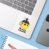Black Cawfee Funny Crow Coffee Pun Sticker (Laptop met iPhone)
