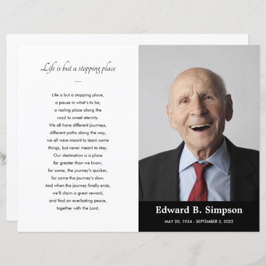 Black Celebration of Life Funeral Program Foto (Voorkant / Achterkant)