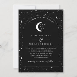 Black Celestial Arched Wedding Invitation Kaart