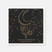 Black Celestial Star Moon Verjaardag Servet (Voorkant)