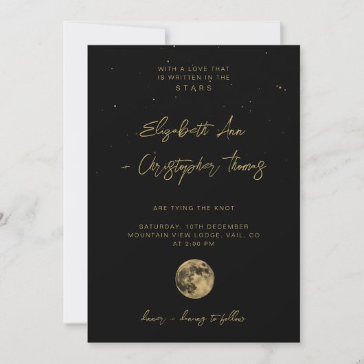 Black Celestial Wedding Invitation Kaart (Voorkant)
