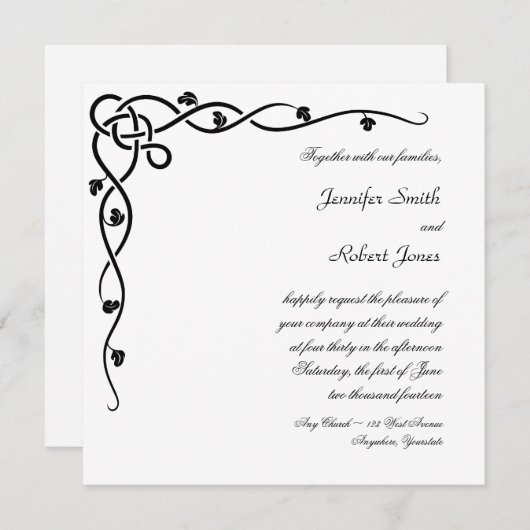 Black Celtic Corner Vine Faire-part de mariage (Devant / Derrière)