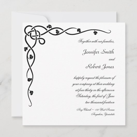 Black Celtic Corner Vine Faire-part de mariage (Devant)