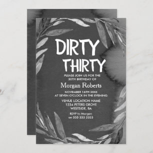Black Chalkboard Dirty Derty 30th Birthday Invite Kaart