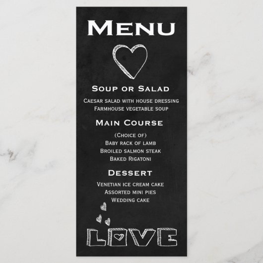 Black Chalkboard Menu Love Heart - Mariage, Fête (Devant)