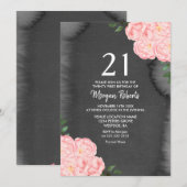 Black Chalkboard roze Rose 21st Birthday Invite Kaart (Voorkant / Achterkant)