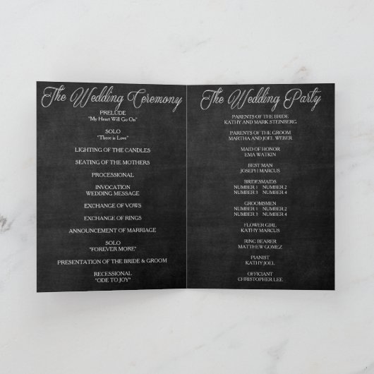 Black Chalkboard Rustic White Flourishes Wedding Programma (Binnen)