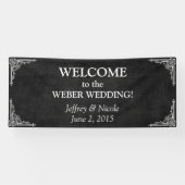 Black Chalkboard Rustic White Flourishes Wedding Spandoek (Horizontaal)
