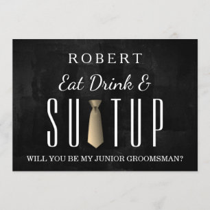 Black Chalkboard Suit-up Will you be my groomsman Kaart