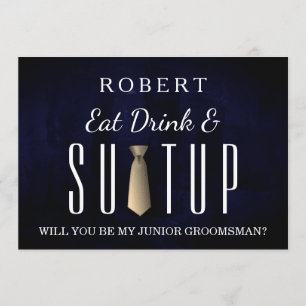 Black Chalkboard Suit-up Will you be my groomsman Kaart
