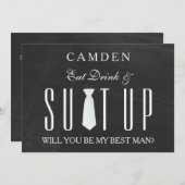 Black Chalkboard Suitup word m'n Bestman Inv Kaart (Voorkant / Achterkant)