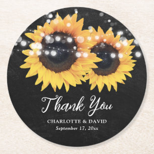 Black Chalkboard Sunflower Weddenschap Hartelijk d Ronde Kartonnen Onderzetter