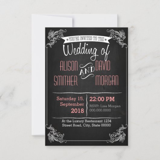 Black chalkboard wedding invitation (Devant)