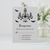 Black Chandelier en Damask RSVP Kaartje (Staand voorkant)