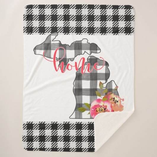 Black Checked Michigan Sherpa Blanket Deken (Voorkant)