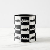 Black Checkerboard Mini Cooper Tweekleurige Koffiemok (Center)
