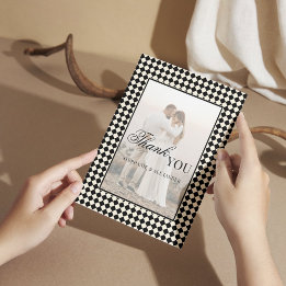 Black Checkered Old Money Photo Wedding Folded Bedankkaart