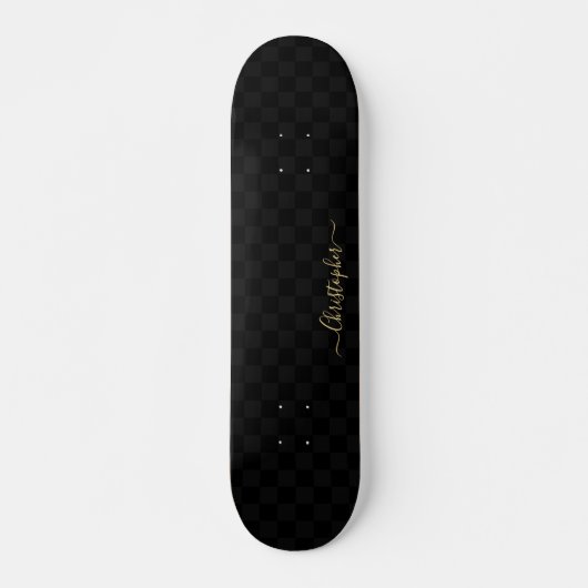 Black Checkered Pattern Cool Gold Monogram onderte Skateboard (Voorkant)