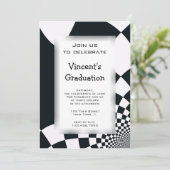Black Checks Graduation Party Invitation (Debout devant)