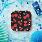 Black Cherries Pink Bow Coquette Verjaardagsfeestj Papieren Bordje (Feest)