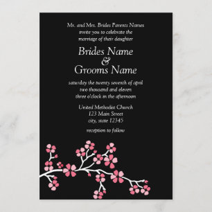 Black Cherry Blossom Elegant Wedding 5x7 Kaart