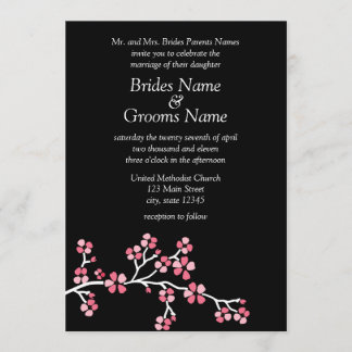 Black Cherry Blossom Elegant Wedding 5x7 Kaart