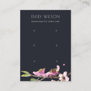 BLACK CHERRY BLOSSOM FLORAL 3 EARING DISPLAY LOGO VISITEKAARTJE
