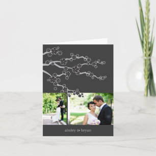 Black Cherry Blossom Photo Collage Asian Wedding Bedankkaart
