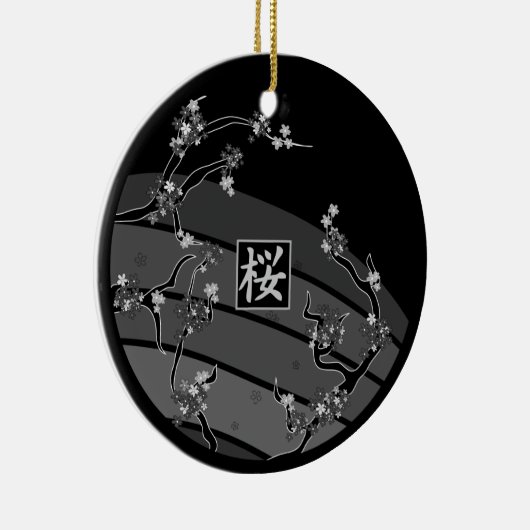 Black Cherry Blossom Tree Keramisch Ornament (Rechts)