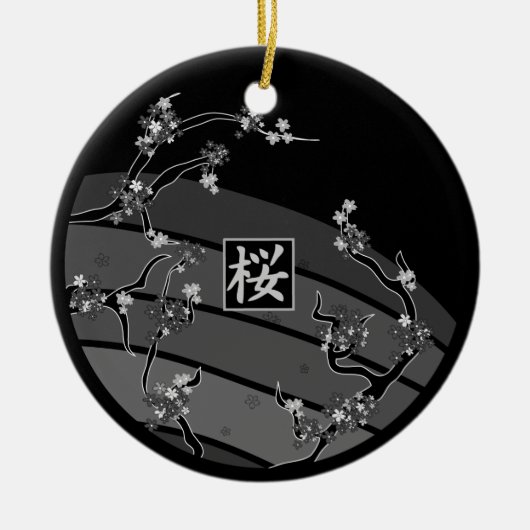Black Cherry Blossom Tree Keramisch Ornament (Voorkant)
