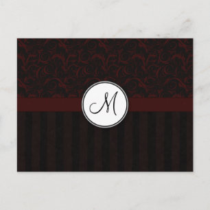 Black Cherry Floral Wisps & Stripes met monogram Briefkaart