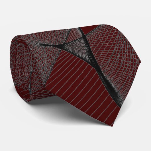 Black Cherry Garnet Red & Silver Grey "Spider Web" Stropdas (Opgerold)
