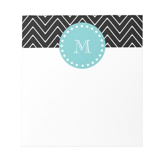 Black Chevron Pattern | Blauwgroen monogram Notitieblok (Voorkant)