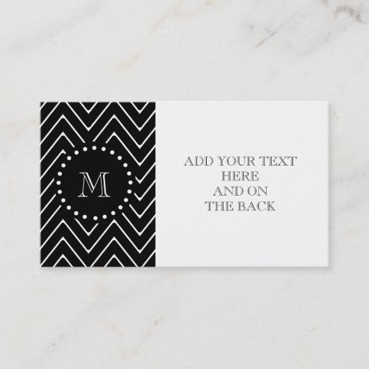 Black Chevron Pattern | Zwart monogram Visitekaartje (Voorkant)
