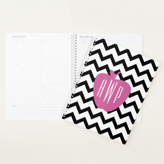 Black Chevron Pink Apple Teacher Planner (Display)