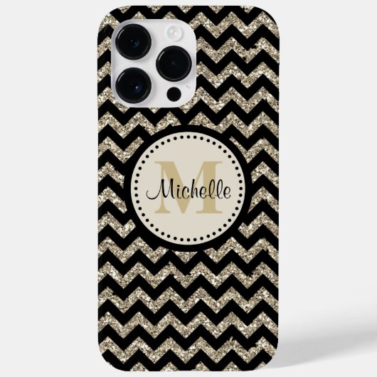 Black Chevron Silver Gold Monogram Case-Mate iPhone Case (Achterkant)